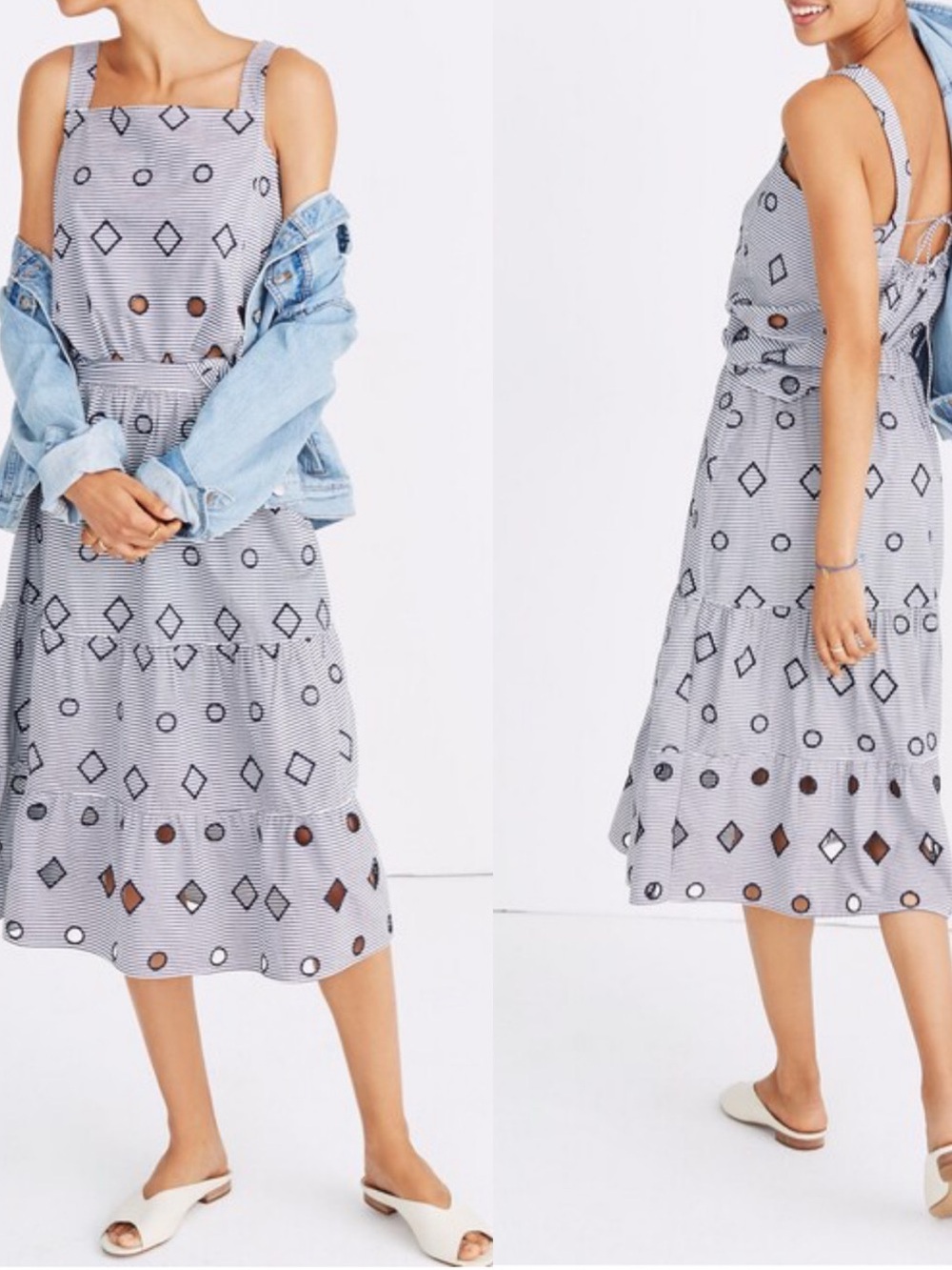 LIKE NEW Madewell Embroidered Stripe Midi Skirt